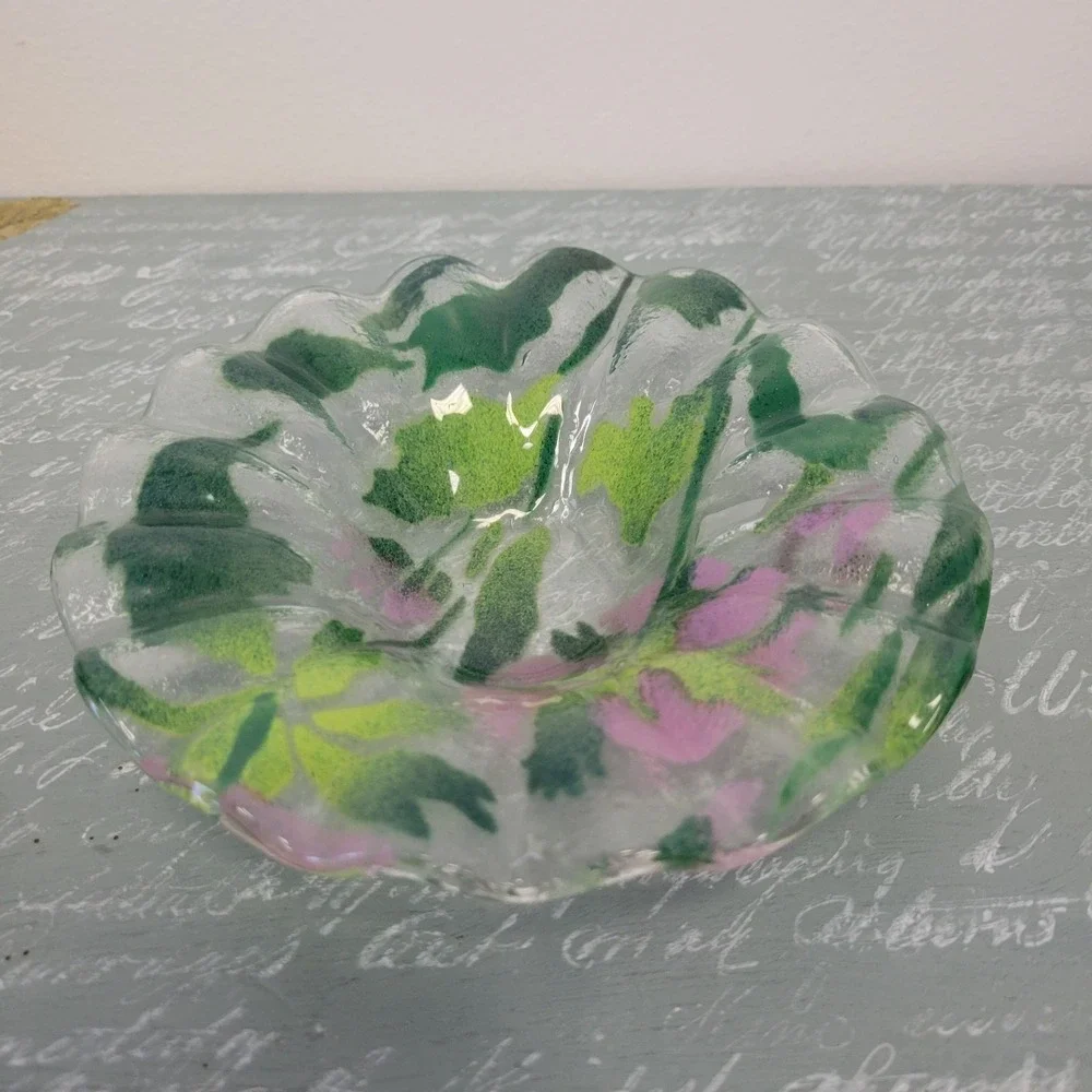 Purple‎ Floral Fused Glass Bowl